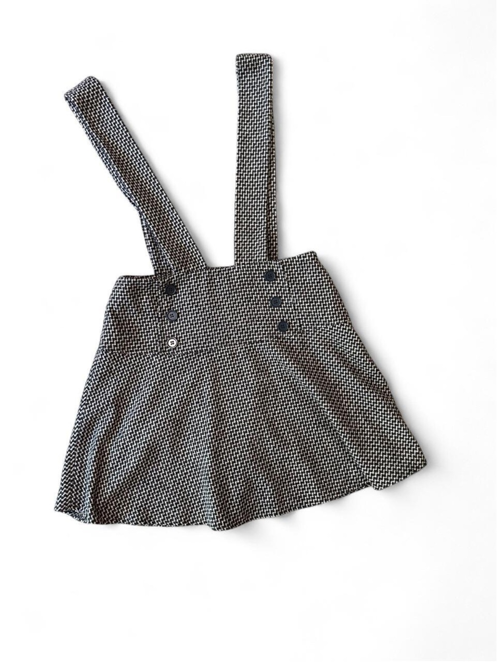 Grey and Cream Houndstooth Suspenders Skirt